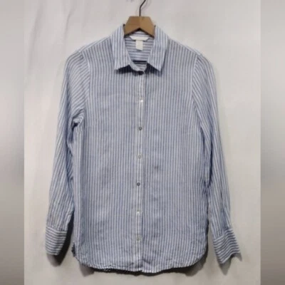 NEW H&M 100% Linen Stripped Button Shirt Womens 2 Casual Comfy Retro 90s Y2K - Image 1 of 4