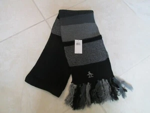 NWT Original Penguin by Munsingwear Mens Knit Winter Scarf Black & Grey - Picture 1 of 3