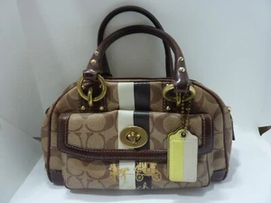Coach Heritage Purse BROWN Leather Stripe Small Domed Handbag L0869-13194 - Bild 1 von 13