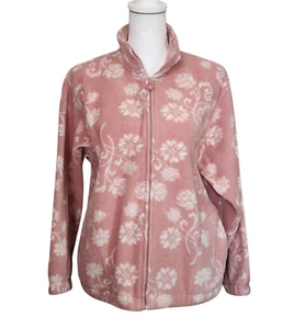 Alfred Dunner Fleece Jacket Full Zip Pink w/ White Flowers Womens Petite Medium - Picture 1 of 7