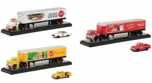 AUTO HAULERS "COCA-COLA" 3 TRUCK SET "QUICK LUNCH" RELEASE 1/64 BY M2 56000-QL01 - Image 1 of 1
