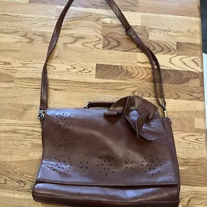 ECOSUSI Briefcase Messenger Laptop Bag Vegan Leather Satchel Camel Starburst - Picture 1 of 7