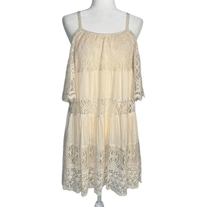 Angie Boho Ivory Lace Off Shoulder Tiered Dress M Festival Peasant Gypsy Cottage - Picture 1 of 9