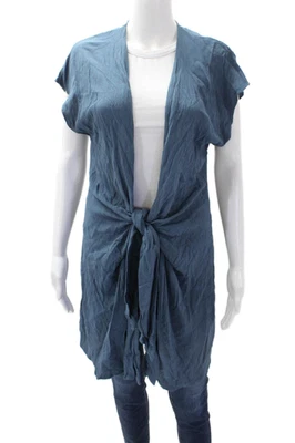 Vix Paula Hermanny Womens Short Sleeve Open Front Duster Blouse Blue Size 8 - Image 1 of 4