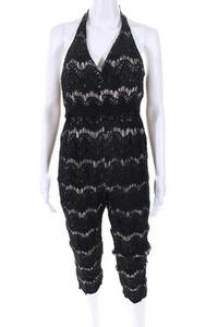 Tracy Reese Womens Wave Of Lace Skinny Leg Jumpsuit Black Size 10 10674924 - Picture 1 of 5