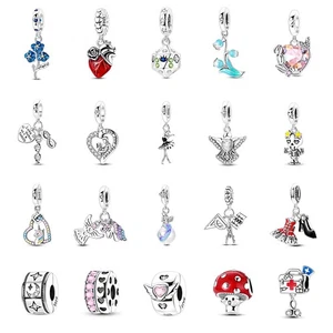 Original 925 Sterling Silber Charm CZ Liebe Blume Anhänger für Frauen Armband - Picture 1 of 184