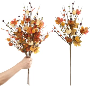 4PCS Fall Decor 19.5" Artificial Red Berry/Maple Leaf/Pumpkin Floral Stems Fall - Picture 1 of 12