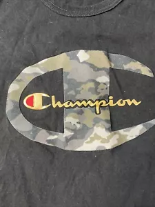 Camicia Vintage Champion Media Nera Reverse Weave Mimetica Oro Grande Logo T-shirt D27 - Foto 1 di 6