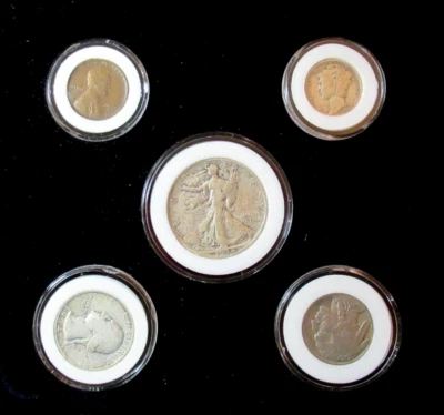 1934 US Birth Year 5 Coin Set with 3 Silver Coins COA - Image 1 of 4