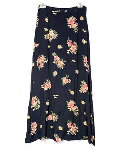 Vintage 90s Y2K Free People Womens Maxi Skirt Medium Floral Navy Blue Pink - Picture 1 of 6
