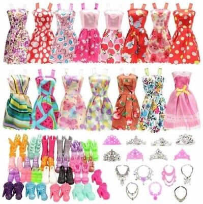 32 Pcs Barbie Clothes Doll Fashion Wear Clothing Outfits Dress Up Gown Shoes Lot • 13.89$