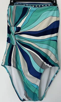 Traje de baño Michael Michael Kors azul ondas geométrico bandeau de una pieza talla 14 Foto 1 de 4