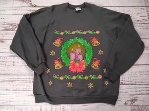  Ugly Christmas Sweater Adults X-Large Black Bell Holiday Hanes Cotton Blend VTG - Picture 1 of 8