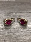 925 Sterling Silver Hot Pink Oval Cut Ruby Drop Earrings 7/8" 4.38g
