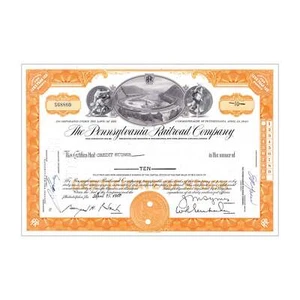 Pennsylvania Railroad Co. Stock, Type 2 // Shares Vary // Orange // 1940s-50s - Picture 1 of 2