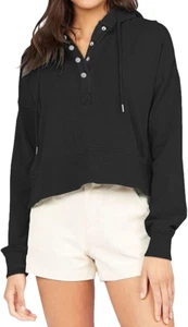 Laslulu Cropped 1/2 Snap Hooded Sweater Pullover Hoodie Sweatshirt Black 2XL - Picture 1 of 5