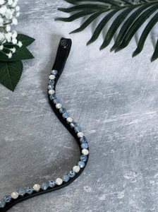 Ice Equestrian glitzerndes Stirnband echte Preciosa Kristalle Größe Pony schwarz Leder - Bild 1 von 4