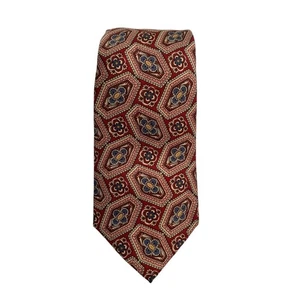 John Henry 100% Silk Tie Geometric Floral Pattern Handmade Imported Fabric A20Q - Picture 1 of 3