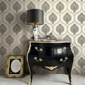 Black Grey Wallpaper Wallquest Sunhani Classic Traditional Acrylic Coated Paper - Picture 1 of 6