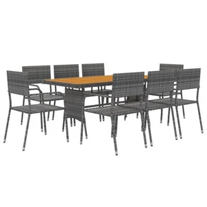 Outdoor Dining Set Poly Rattan Garden Dinner Set Black/Grey 7/9 Piece vidaXL - Picture 1 of 7