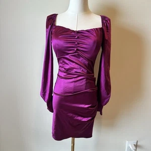 XS Pink parisian satin mini dress long sleeve nwt - Picture 1 of 3