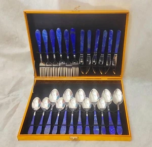 Beautiful Good Quality Lapis Cutlery Set  Lapis Spoon Forks From Afghanistan - Bild 1 von 18