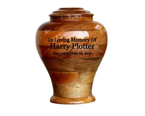 Urn For Human Ashes, Wooden Adult Size Hand Turned Mango Funeral Cremation Urn - Picture 1 of 7