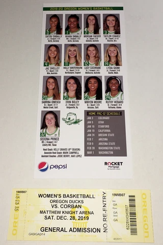 OREGON DUCKS 2019 SALEM CORBAN WARRIORS BASKETBALL TICKET/ROSTER SABRINA IONESCU Cover