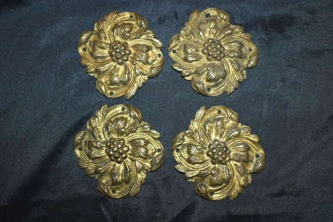 Antique Victorian Ornate Brass? Decorative Fittings Plaques Hardware Lot of 4 Cover
