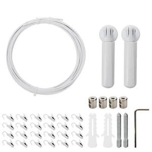 White Wall Mount Curtain Wire Rod Set - Picture 1 of 5
