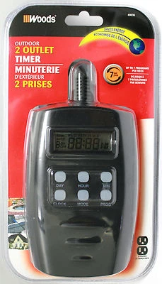 LOTE DE 3 MADERAS TEMPORIZADOR DIGITAL EXTERIOR RESISTENTE, 7 DÍAS, 2 SALIDAS, 1800W, 1/4HP Foto 1 de 4