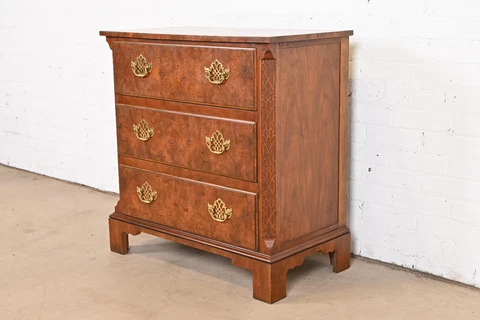 Baker Furniture Georgian Burled Walnut Bachelor Chest Cover