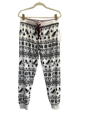 NWT PJ Salvage XS Velour Ski Fair Isle Lounge Jogger Pants Ivory Black #PQ50 - Image 1 of 4