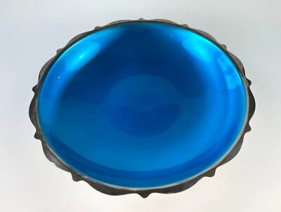 Vintage WM. A. Rogers Oval Silverplate Dish w/ Blue Enamel Interior — 8.5" Wide - Image 1 of 4