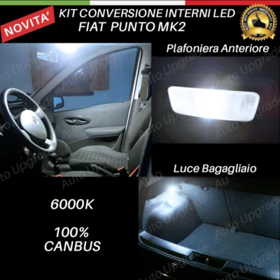 KIT FULL LED INTERNI PER PUNTO MK2 PLAFONIERA ANTERIORE SINGOLA+BAGAGLIAIO 6000K - Immagine 1 di 3