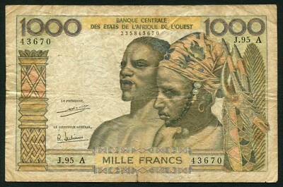 West African States Ivory Coast 1000 francs 1959-65 Man & Woman P103Ah F - Image 1 of 4