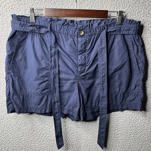 Lou Grey Womens Shorts Large Blue Paper Bag Belted 100% Cotton Chino Button Fly - Picture 1 of 12
