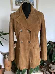Zara Vintage Tan Brown Real Suede Jacket Coat Blazer Leather - Size Medium - Picture 1 of 14
