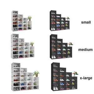 TAUS 18PCS Shoe Box Plastic Stackable Storage Organizer Sneaker Cases M XL - Picture 1 of 24