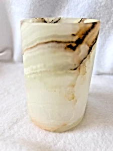 Vintage Onyx Votive Tea Light Round Column Cylinder Candle Holder Beige Brown - Picture 1 of 9