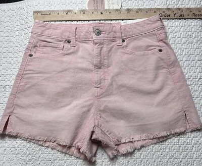 Bermuda American Eagle feminina tamanho 4 rosa veludo elástico mãe bainha desgastada AEO - Imagem 1 de 4