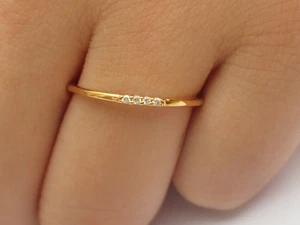 14K massiv Gold 4 Diamanten zierlicher Ring minimalistisch einzelner Diamant Diamant Band - Bild 1 von 5