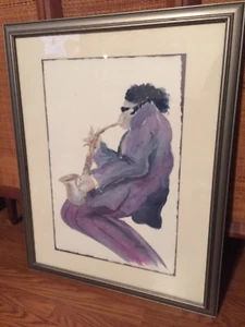 Jazz Man - Sax - Aquarelldruck - mattiert und gerahmt - sehr cool! - Bild 1 von 6