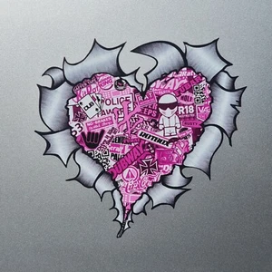 Pink Stickerbomb Stickerbombing Heart Ripped Metal Vinyl Sticker Decal 107x102mm - Bild 1 von 1