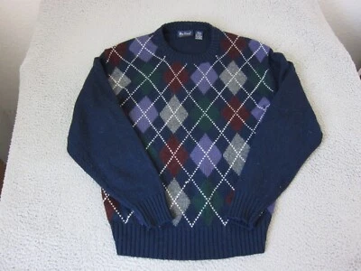 Vintage Par Four Sweater Adult Large Blue Green Purple Argyle Wool 80s Mens - Image 1 of 4