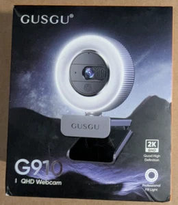 GUSGU 2K QHD Webcam with Microphone and Ring Light, G910 Web Camera - Picture 1 of 9