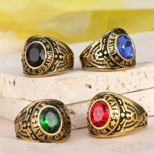 Hip Hop Retro Bunte Steine Guss Adler Ring Edelstahl Herren Schmuck - Bild 1 von 14