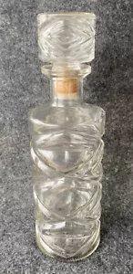 Vintage Mid Century Modern Klarglas Schnaps Karaffe Rautenmuster Stopfen - Bild 1 von 12
