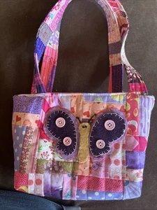 Handmade Pink And Purple Little Girl Purse With Butterfly - Picture 1 of 3
