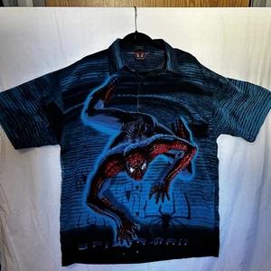 Vintage Spiderman Mens Button Shirt, Large, AOP, Blue Marvel Spidey Y2K - Bild 1 von 9